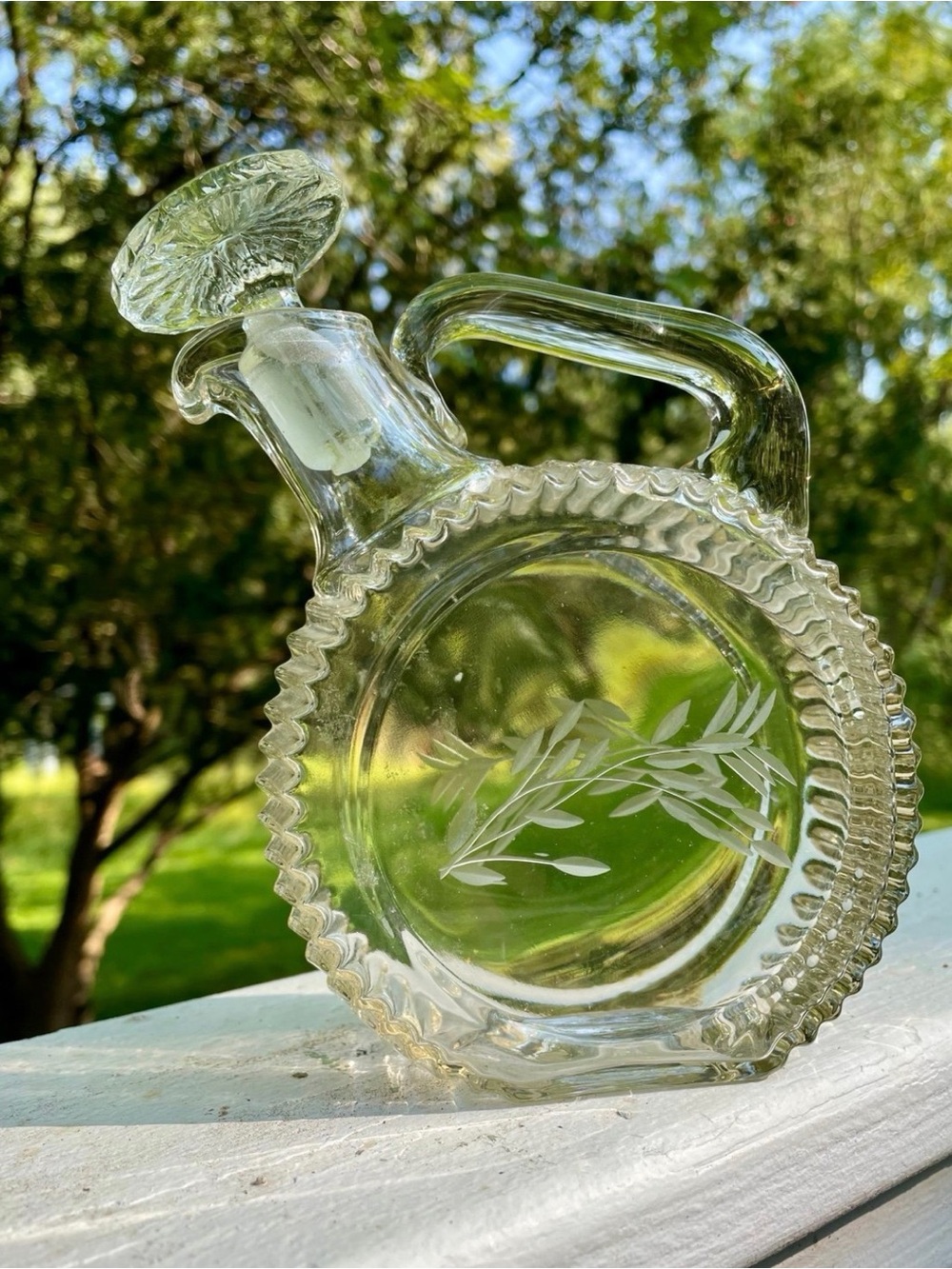 PADEN CITY Etched Spring Orchard Tilt Cordial Decanter w/Stopper  - Mint!